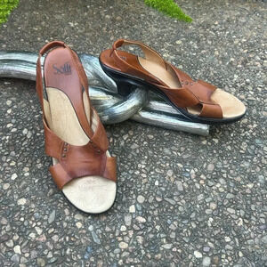 Sofft Cognac Leather Slingback Cushioned Footbed Sandals Size 11M
